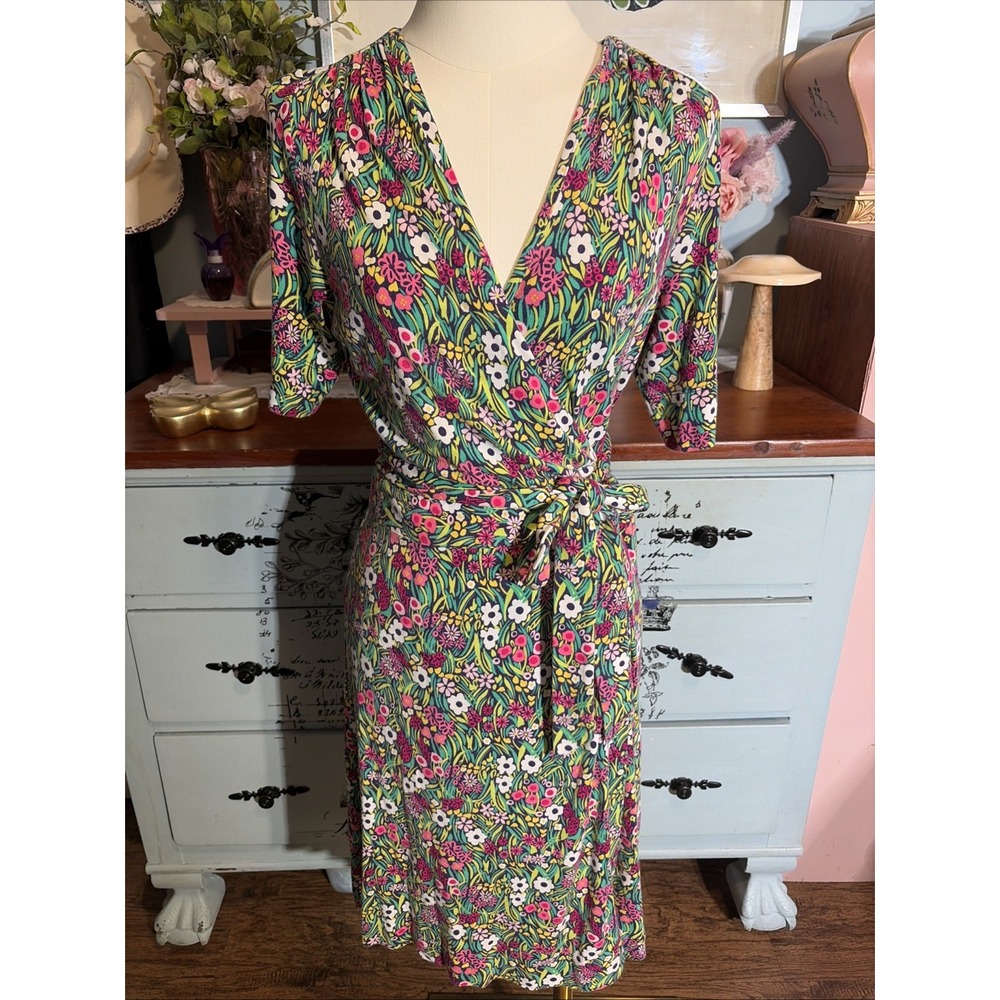 Lilly Pulitzer Kessler Wrap Dress Floral Womens Medium Green Party Wedding.